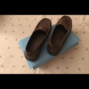 Brown loafer shoes short wedge
